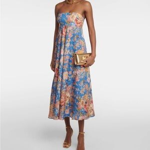 Zimmermann Blue Floral Strapless Midi Dress